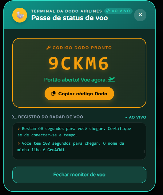 Dodo Airlines Flight Status Pass in Portuguese